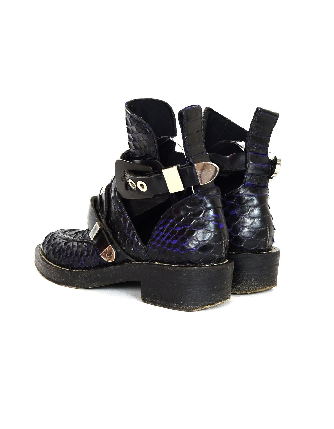 Balenciaga Black/Purple Python Buckle Strap Short Ankle Sz 39 For Sale at 1stDibs | balenciaga boots with the python strap, balenciaga boots python balenciaga boots with strap