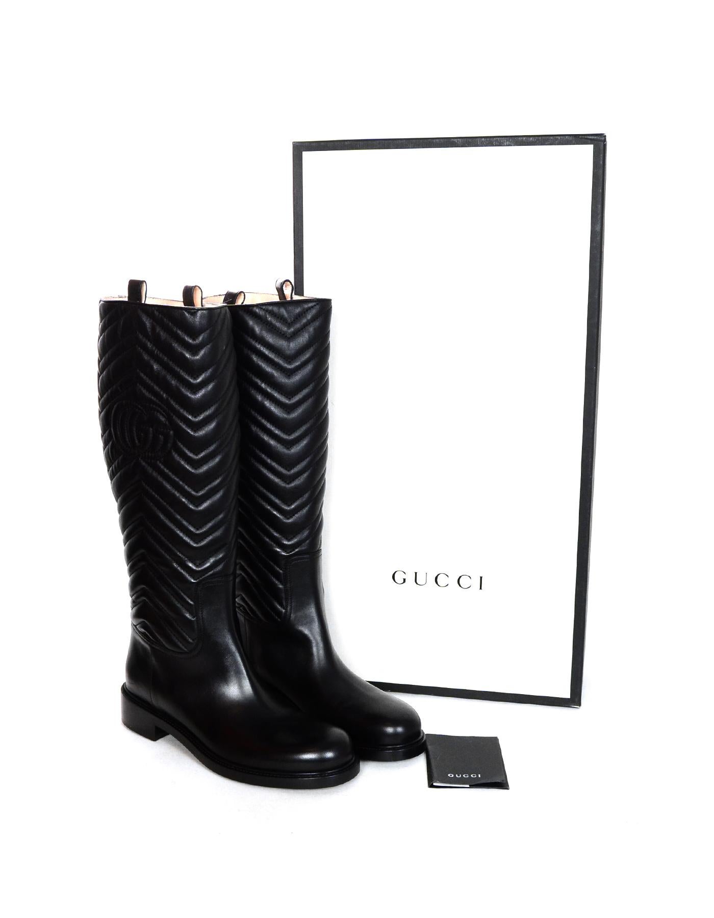 Gucci Black Matlasse Quilted Nappa Charlotte Knee High Riding Boots Sz 41 2