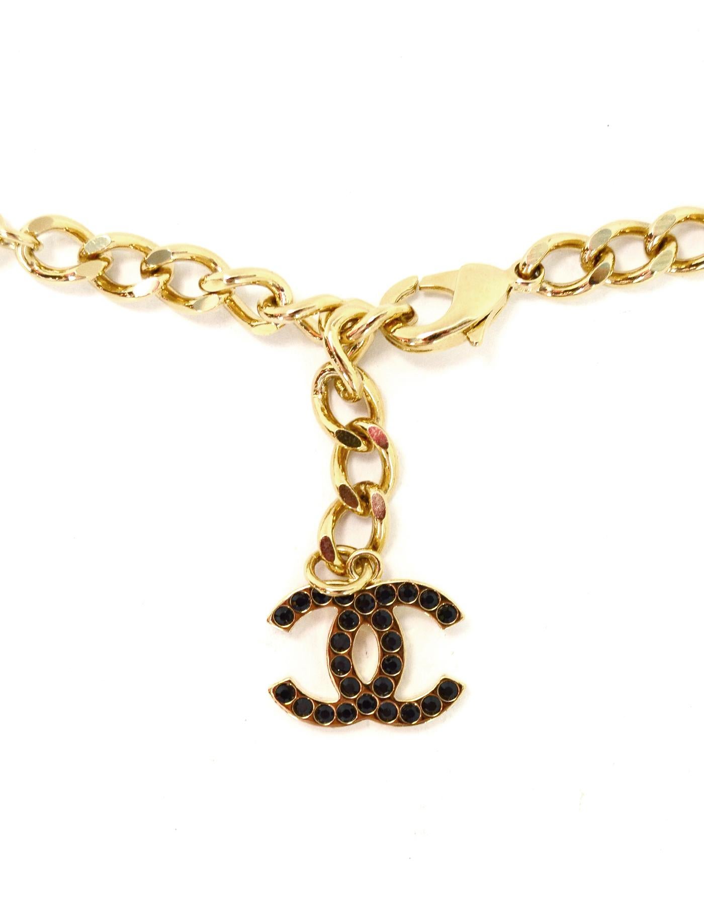 Chanel 2017 Black/Gold Leather Laced Necklace W/ Crystal CC & Camellia 1