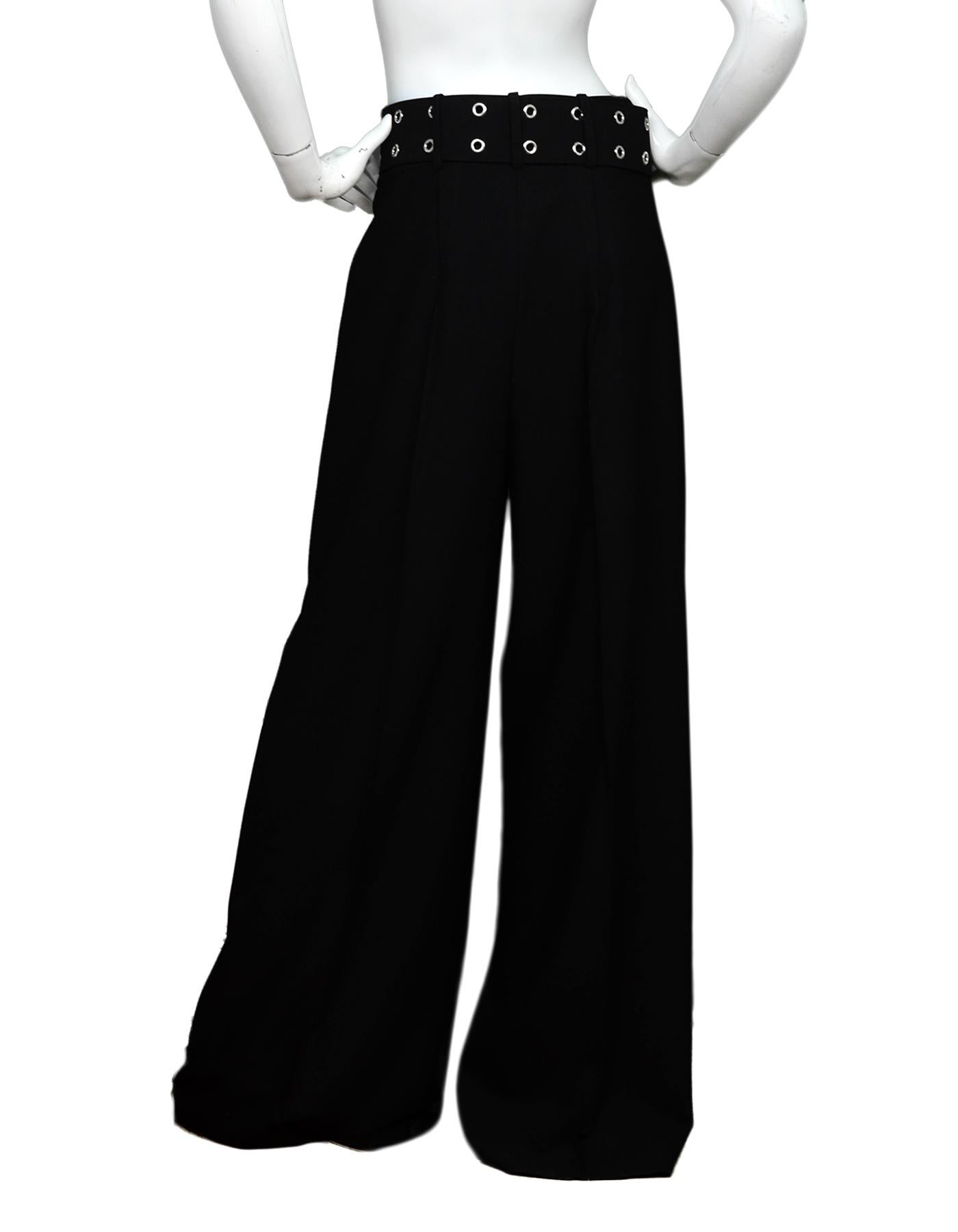 Milly Black Double Crepe Wide Leg Pant W/ Belt Sz 10 In New Condition In New York, NY