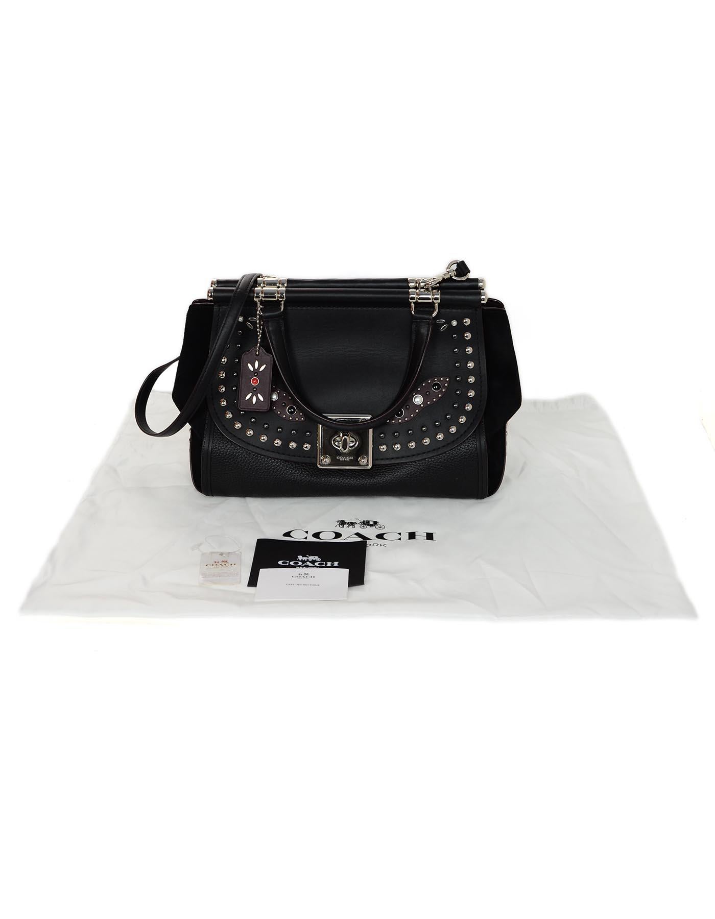 Coach Black Leather/Suede Studded Embellished Drifter Carryall Bag w/ Strap 1