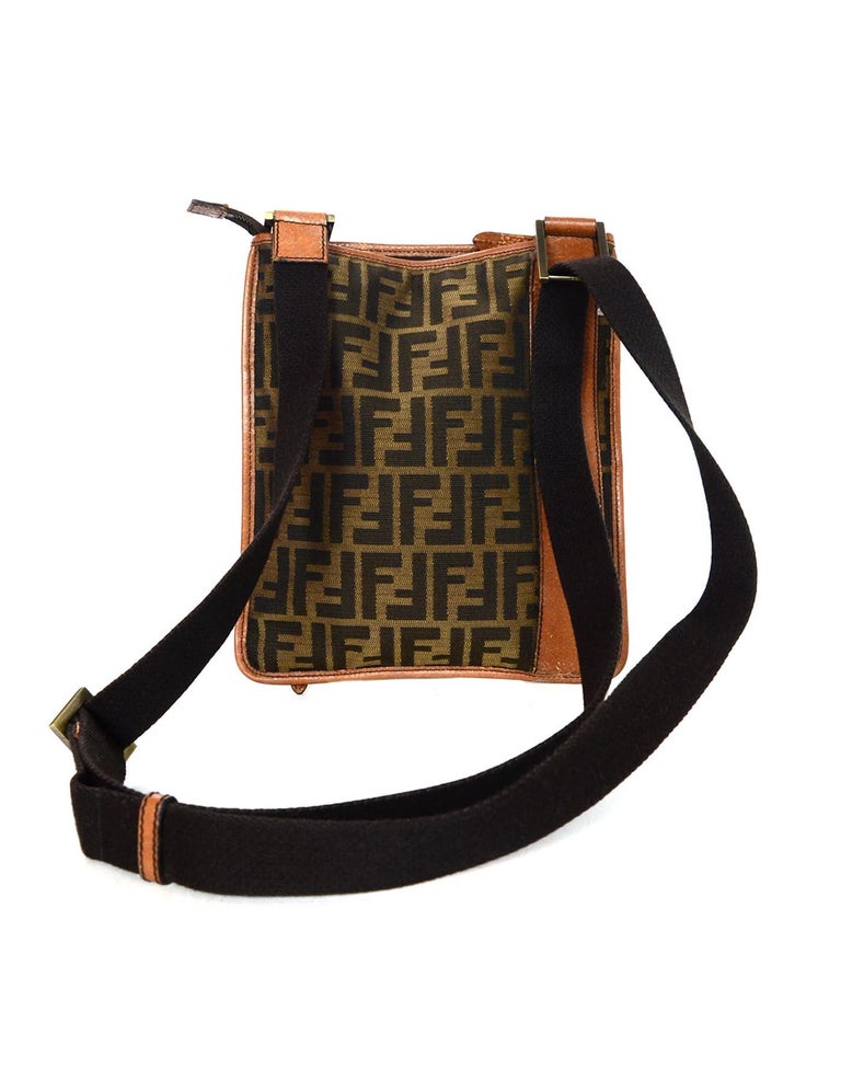 Fendi Vintage Brown Monogram Zucca Flat Messenger Bag W/ Front Zipper