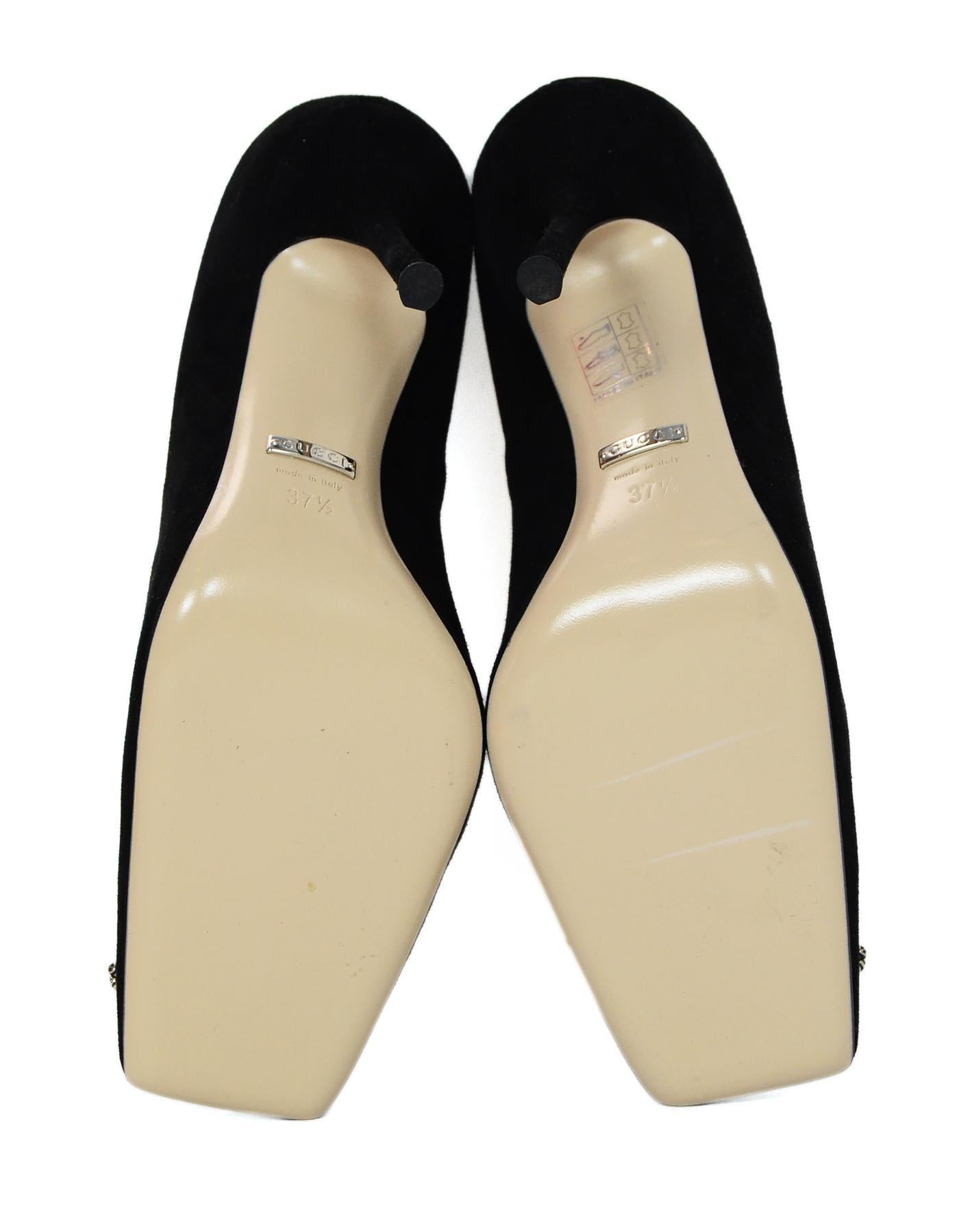 Gucci New Black Suede Dionysus Embellished Square Toe Pumps Sz 37.5 2