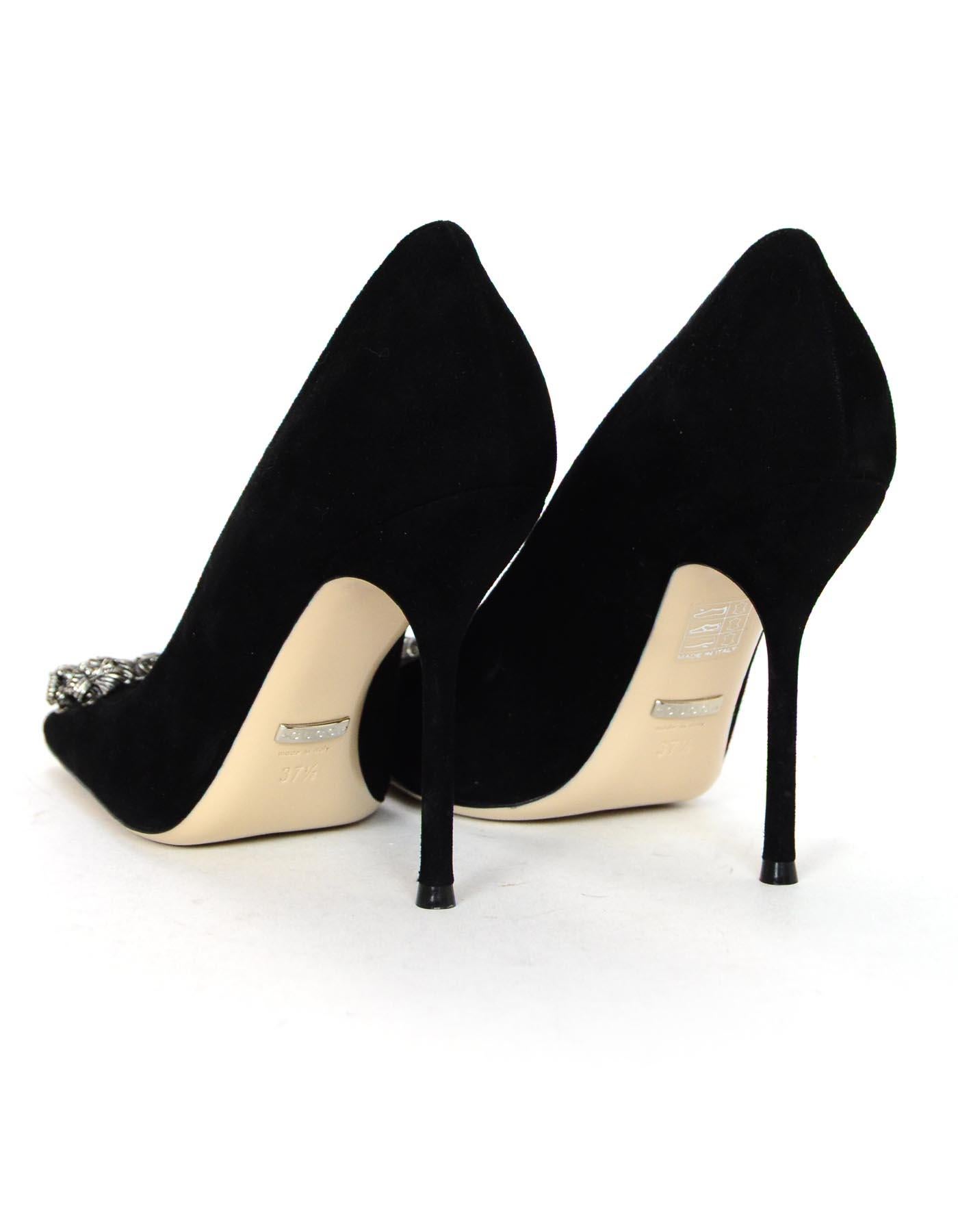 Women's Gucci New Black Suede Dionysus Embellished Square Toe Pumps Sz 37.5