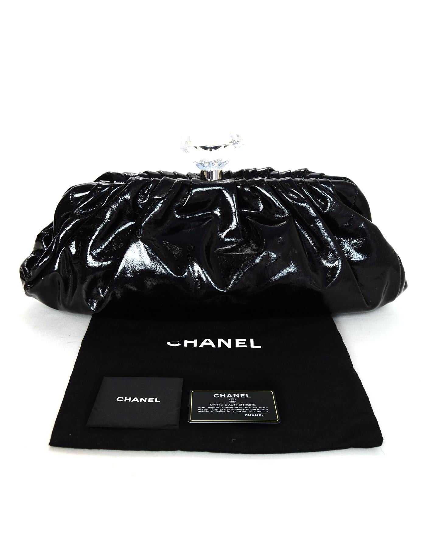 Chanel Black Patent Leather Diamond Clutch Bag 5
