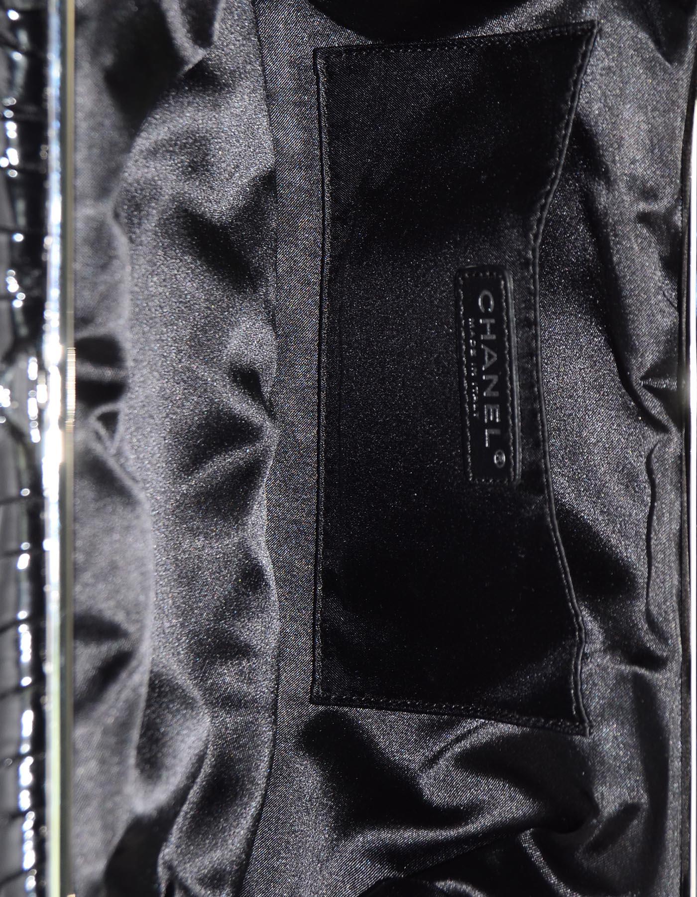 Chanel Black Patent Leather Diamond Clutch Bag 2
