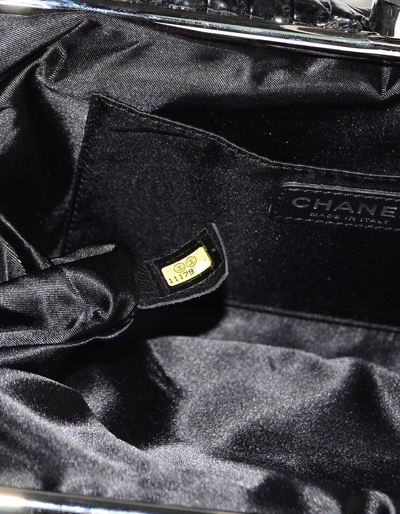 Chanel Black Patent Leather Diamond Clutch Bag 4