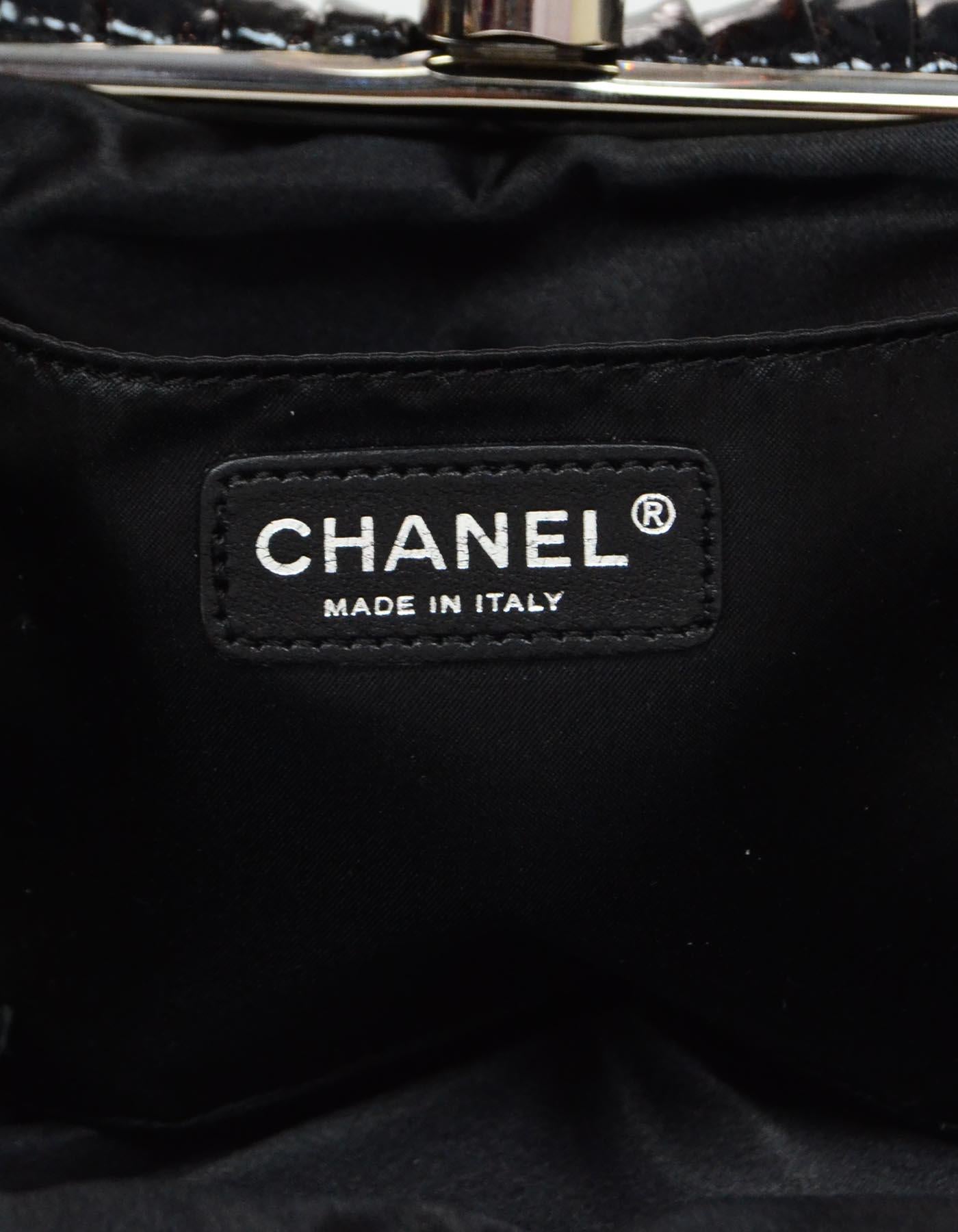 Chanel Black Patent Leather Diamond Clutch Bag 3