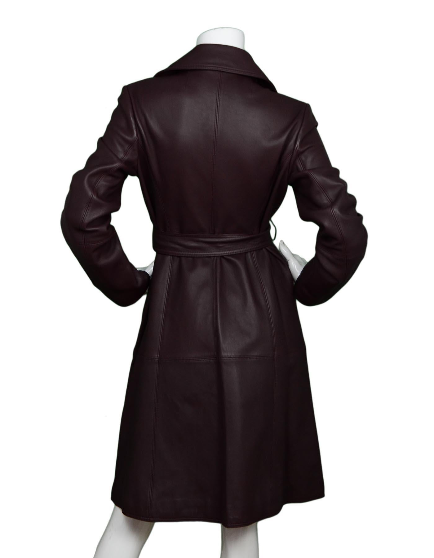 Black Theory Burgundy Leather Coat W/ Belt Sz M