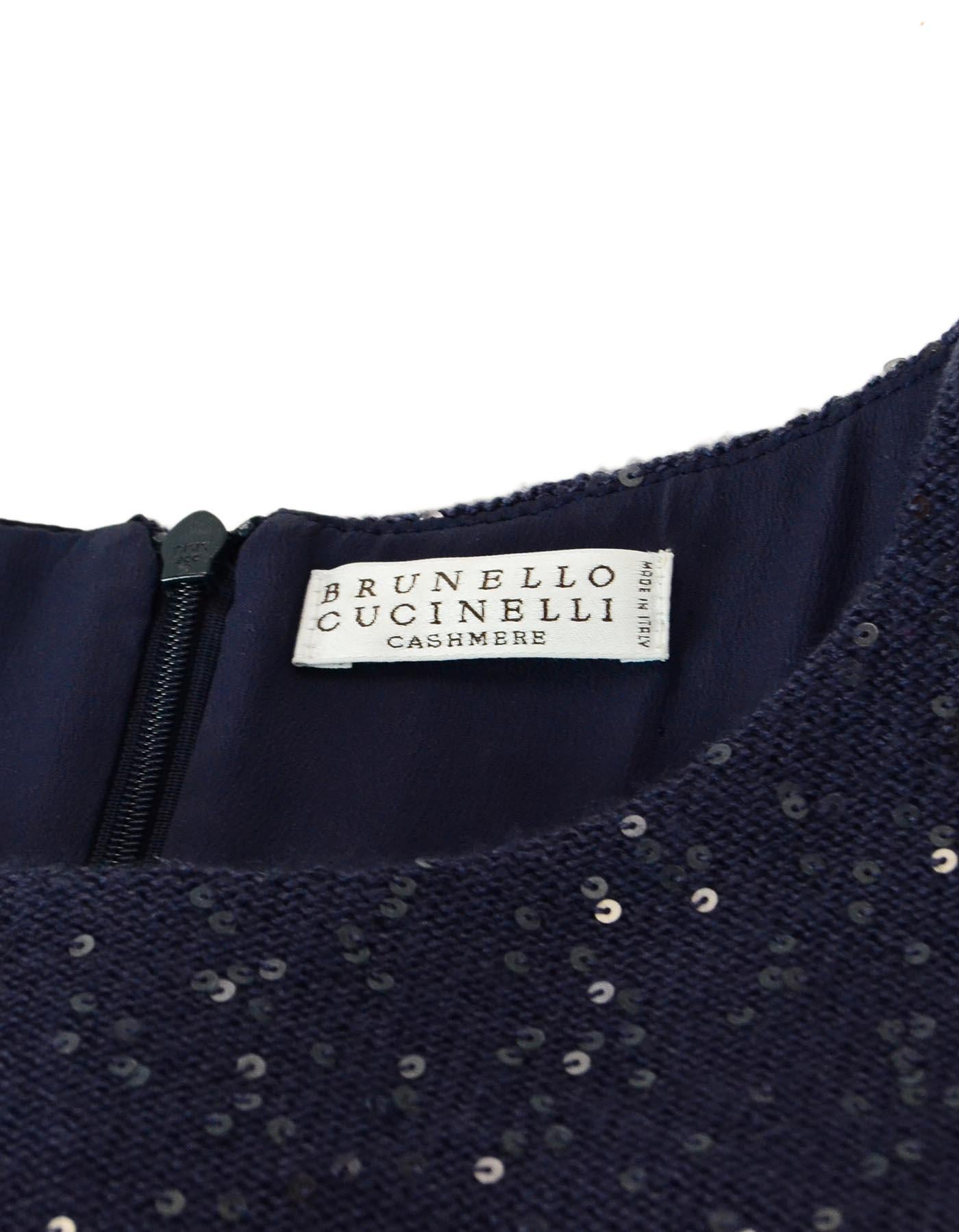 Brunello Cucinelli Periwinkle Cashmere/Silk Dress W/ Sequins Sz XL In Excellent Condition In New York, NY