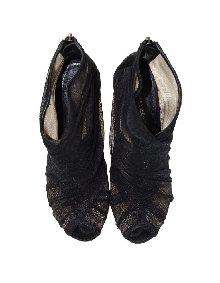 Dolce & Gabbana Black Tulle Stretch Floral Booties Shoes main image 1