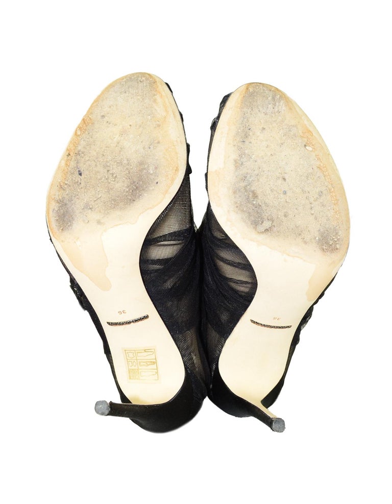 Dolce & Gabbana Black Tulle Stretch Floral Booties Shoes