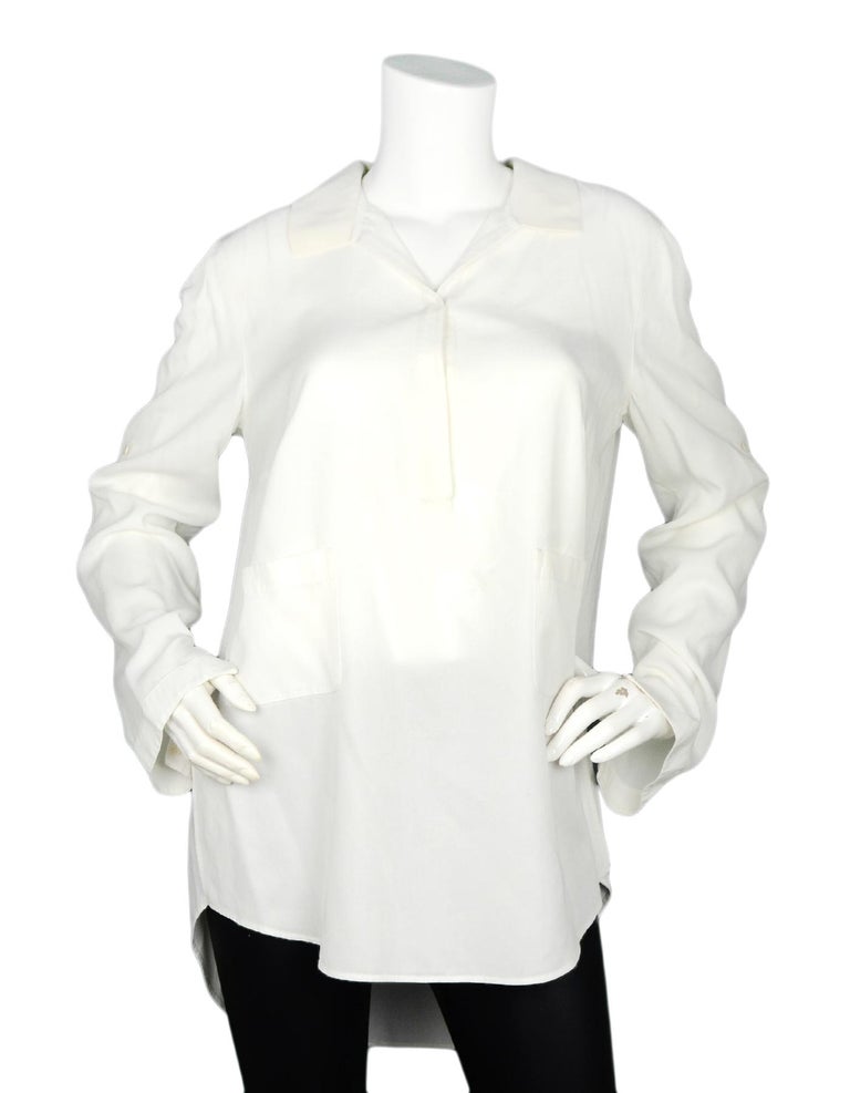 Akris White Longsleeve Tunic Top W/ Pockets Sz 12 For Sale at 1stDibs