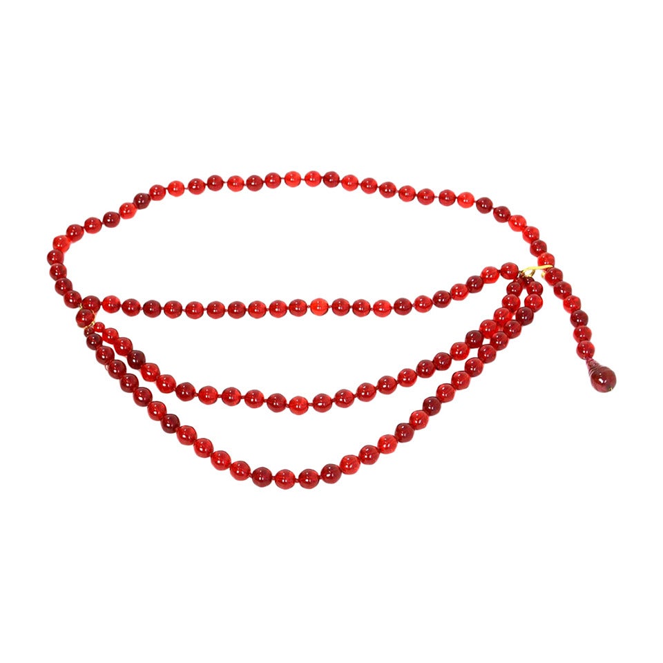 CHANEL Vintage 1989 Red Gripoix Three Tier Beaded Belt/Necklace
