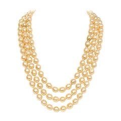 CHANEL Vintage 1950's-1960's Three Strand Pearl Necklace w/Antique Clasp 5