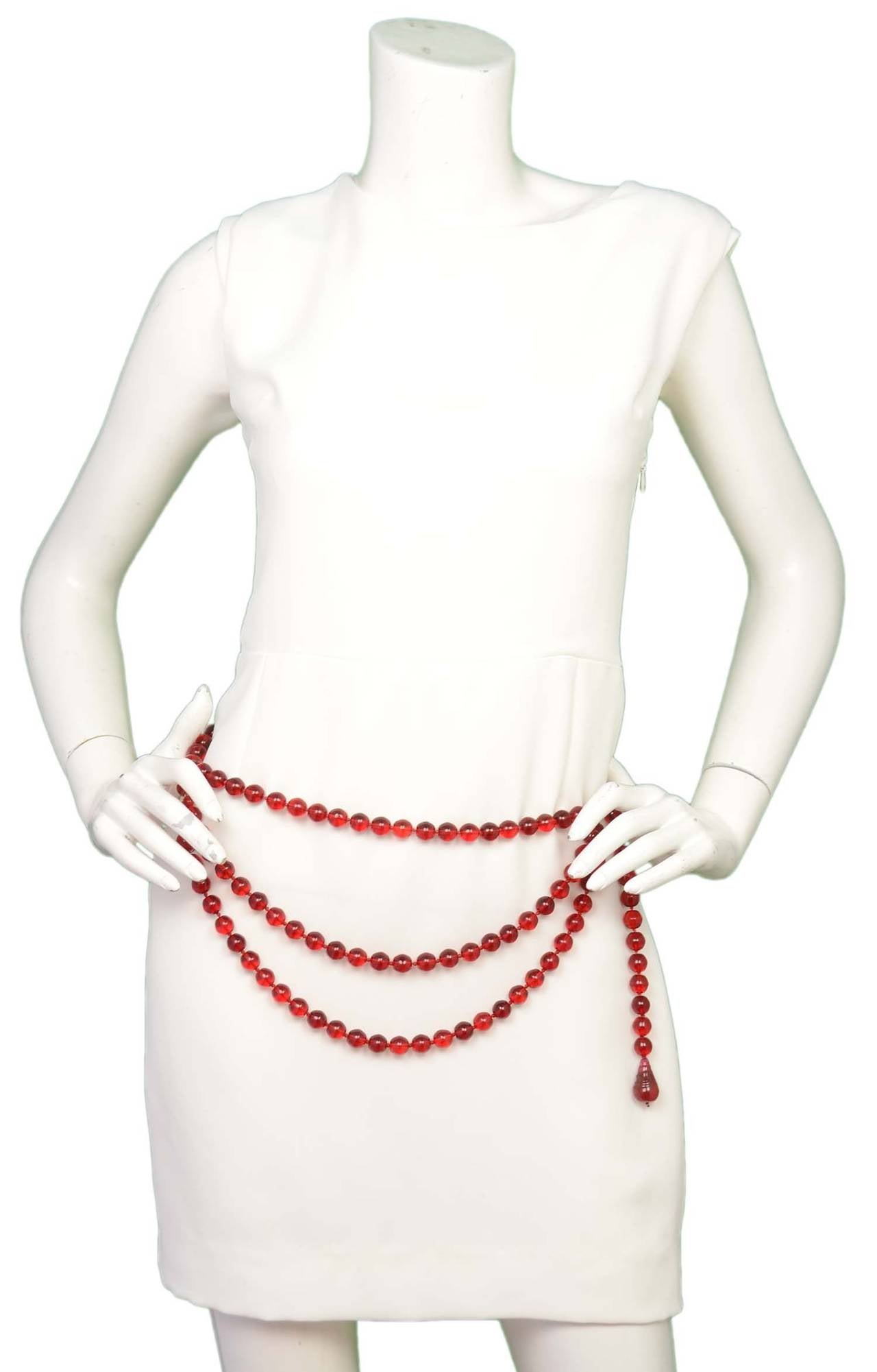 CHANEL Vintage 1989 Red Gripoix Three Tier Beaded Belt/Necklace 1