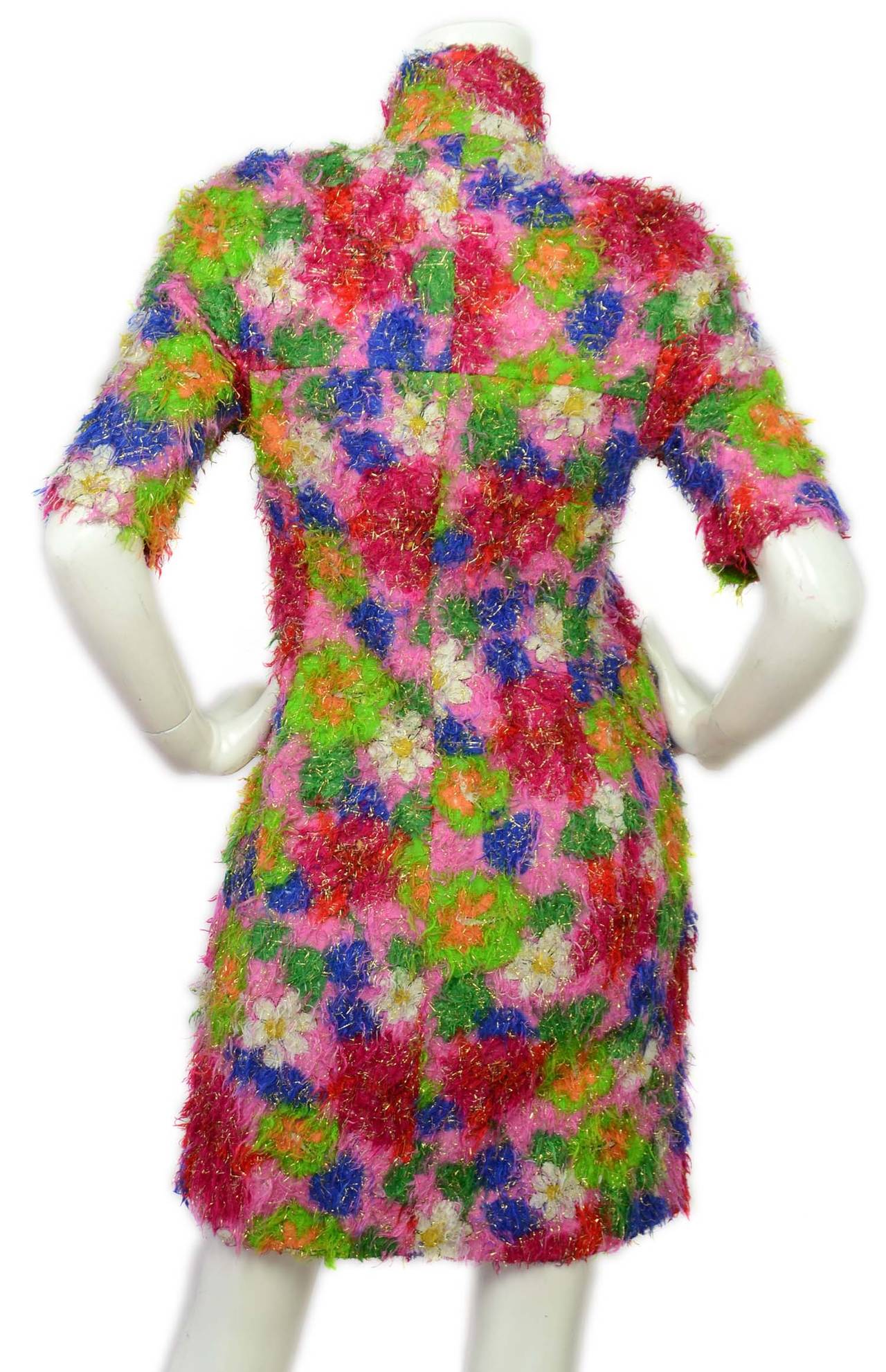 Women's MARNI Fringed Multicolor Floral Shortsleeve Coat Dress sz 40