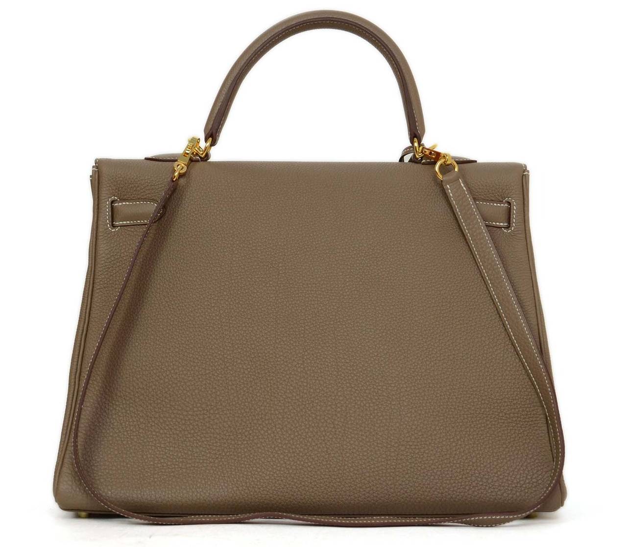 HERMES 2013 Taupe Togo Leather 35 cm Kelly Bag In Excellent Condition In New York, NY