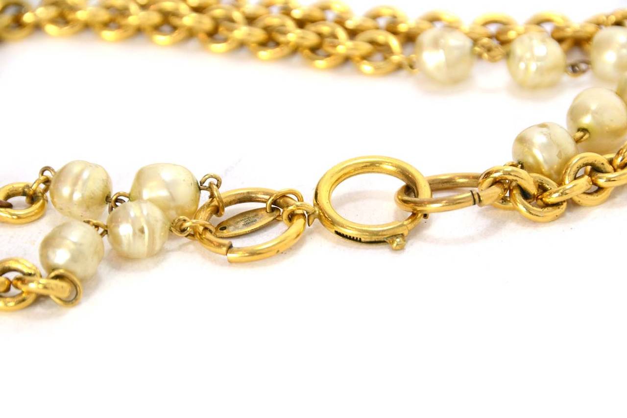 Women's CHANEL Vintage 1984 Gold & Pearl Double Strand Necklace
