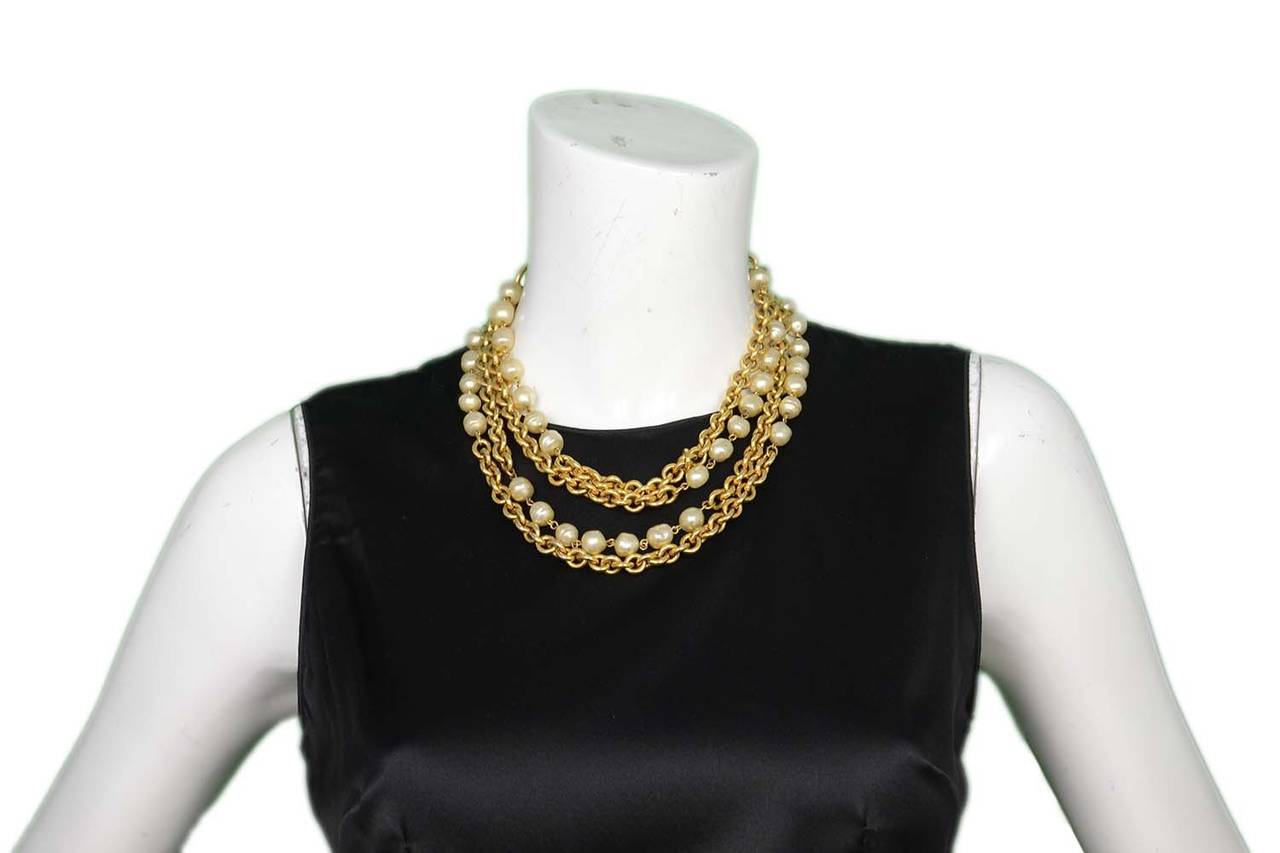 CHANEL Vintage 1984 Gold & Pearl Double Strand Necklace 3