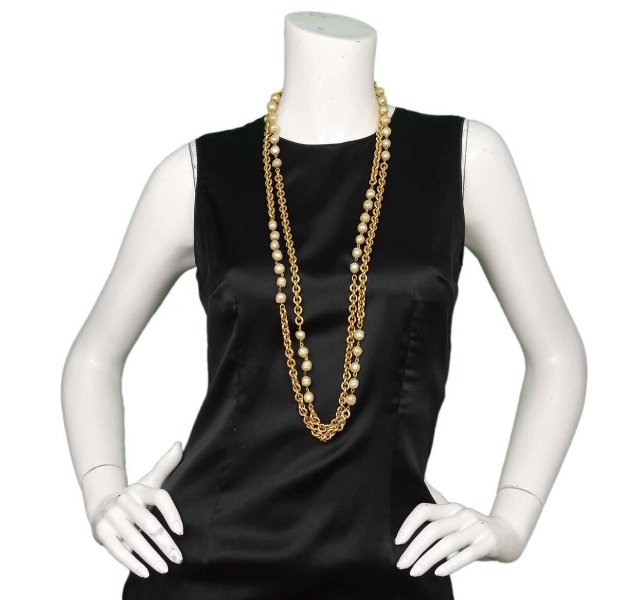CHANEL Vintage 1984 Gold & Pearl Double Strand Necklace 4