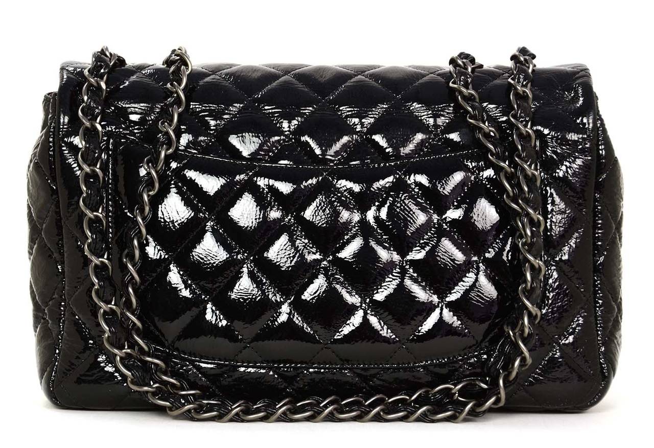 Chanel Quilted Black Patent Leather Large Jumbo Classic Flap Bag For ...