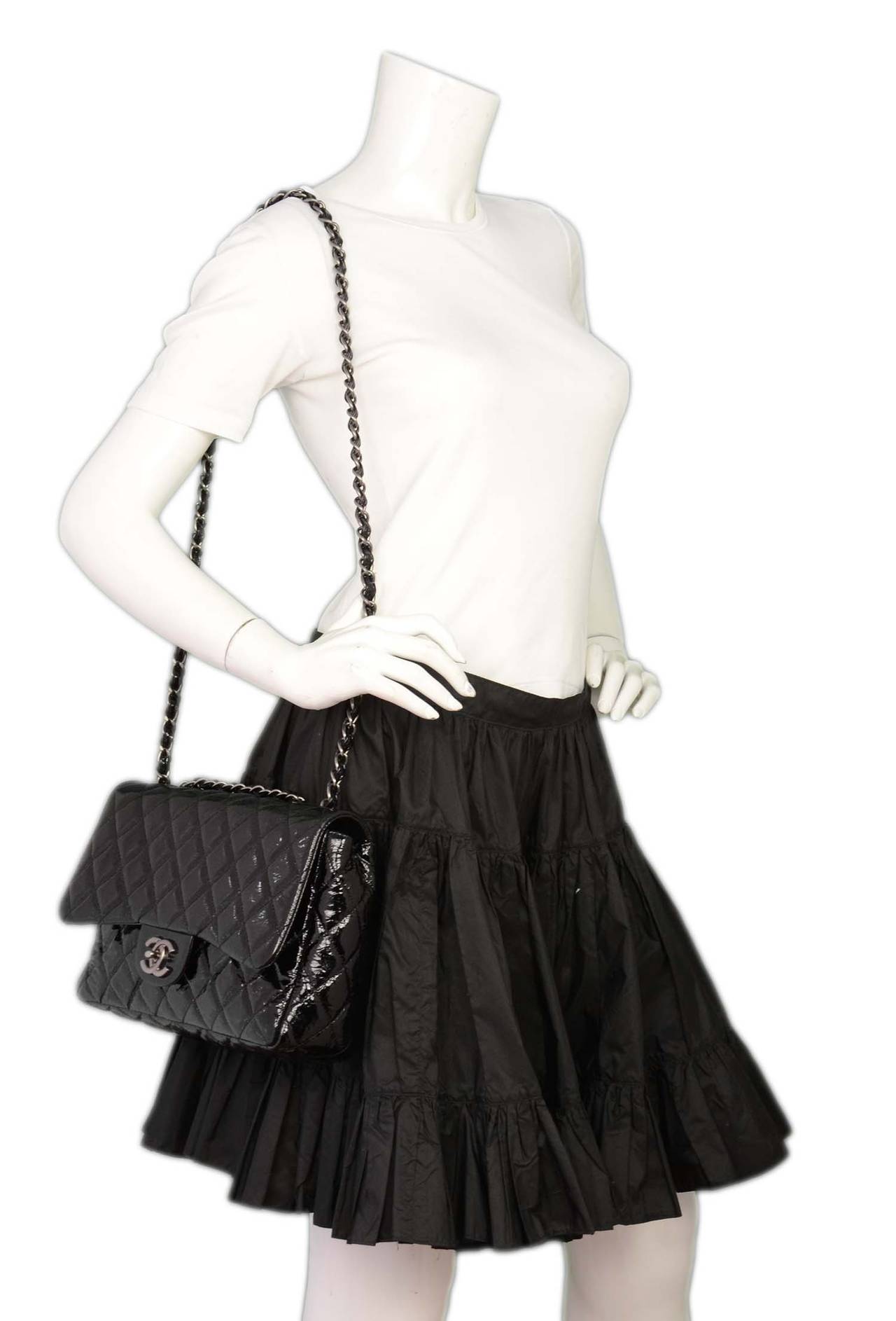 Chanel Quilted Black Patent Leather Large Jumbo Classic Flap Bag For ...
