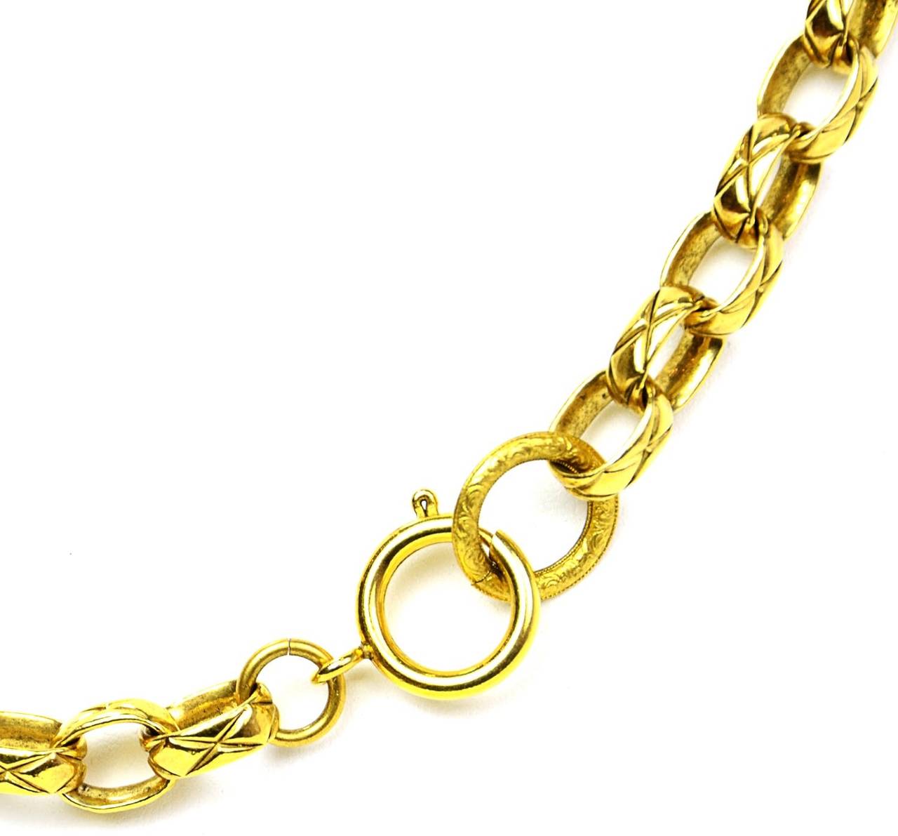 Women's CHANEL Vintage Gold Quilted Chain Link Necklace w/CC & Red Gripoix Pendant