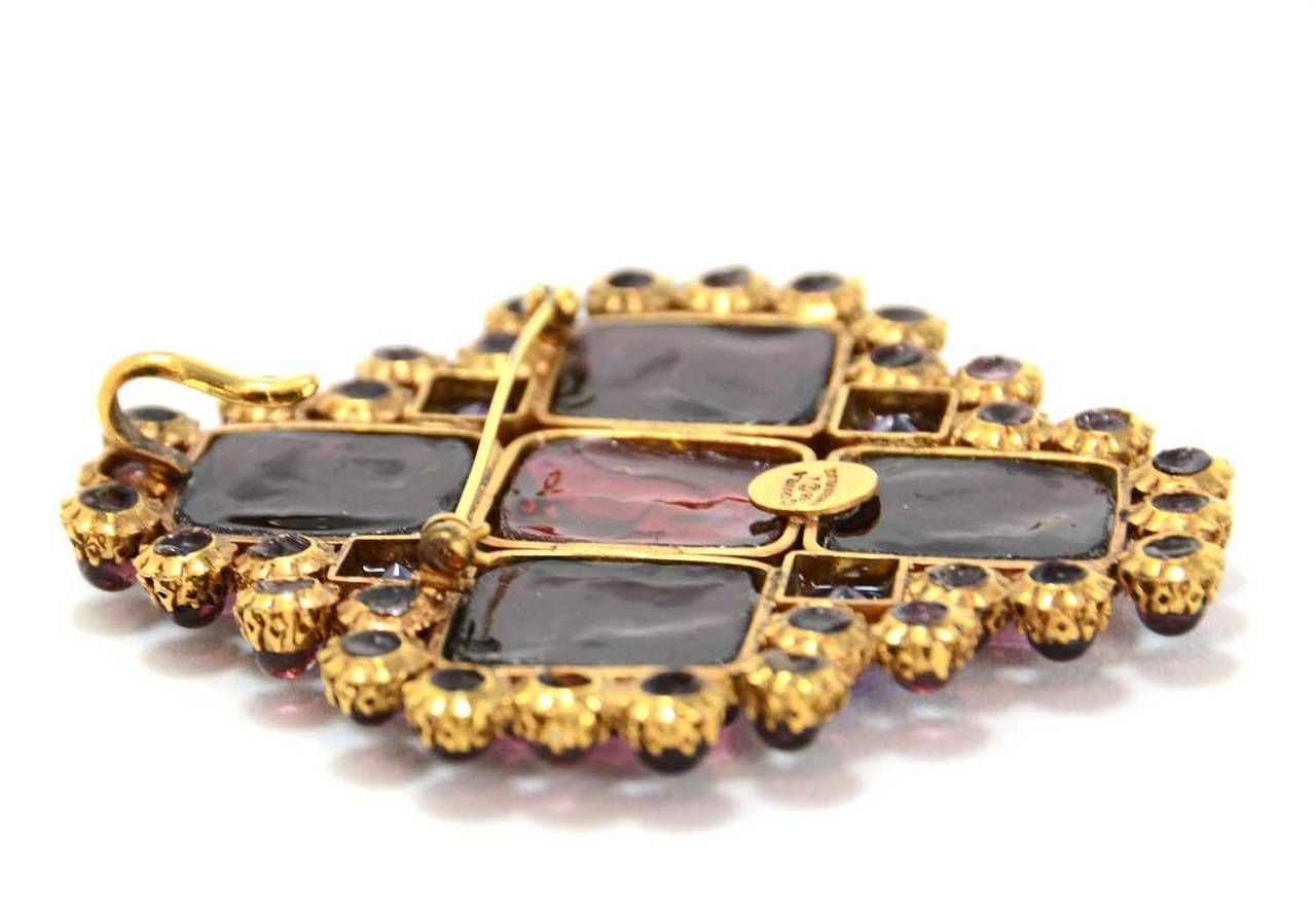 CHANEL Vintage 1996 Red & Purple Gripoix Brooch In Excellent Condition In New York, NY