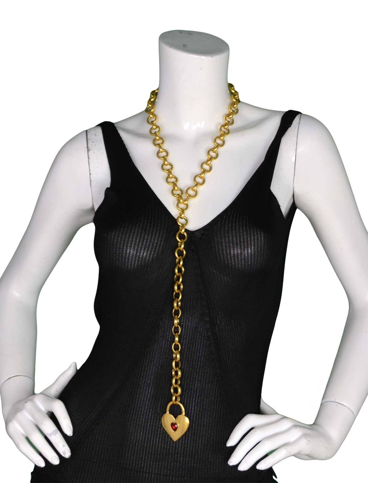 CHANEL Gold Chain and Heart Necklace w/Red Stone For Sale at 1stDibs ...