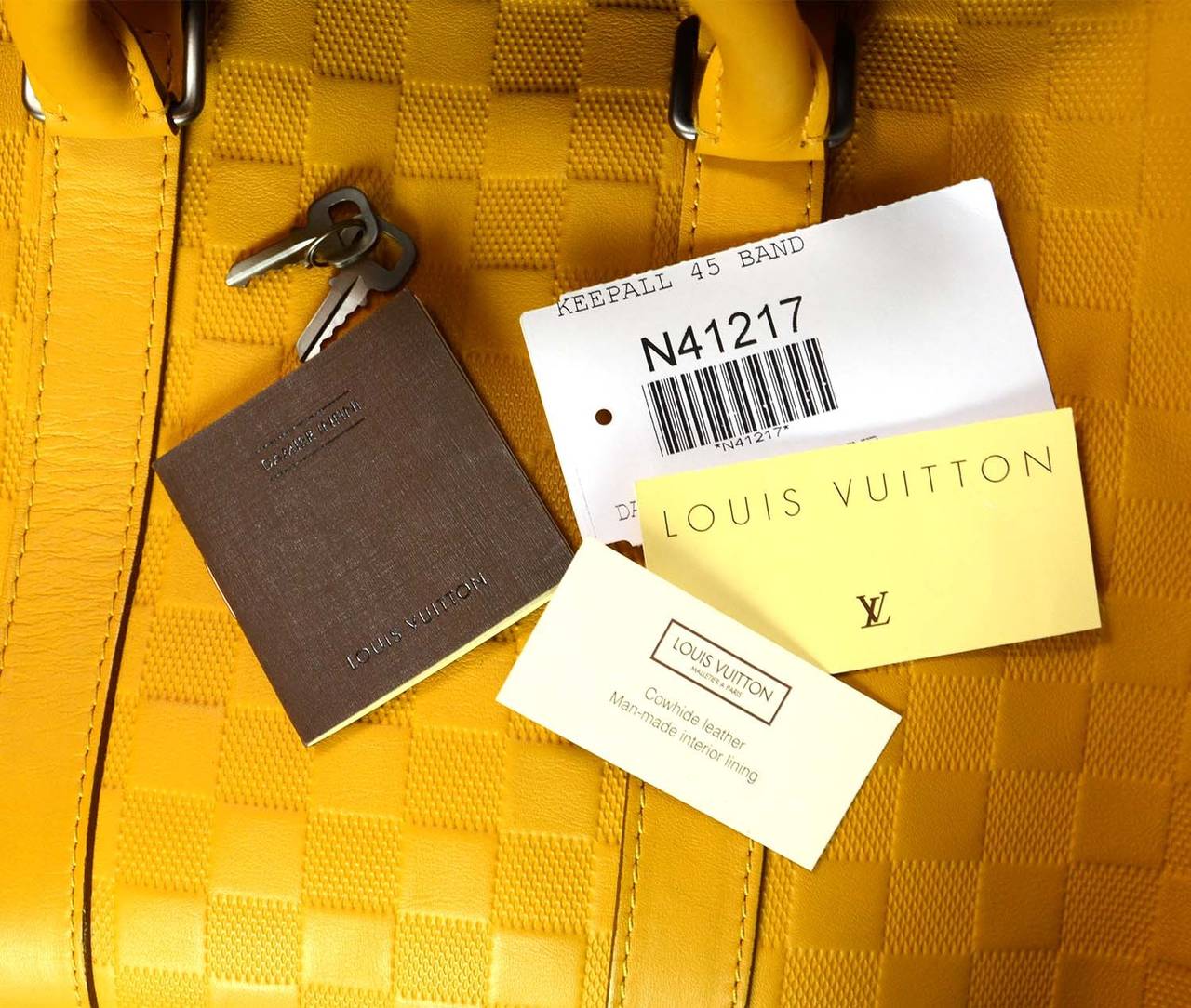 Women's LOUIS VUITTON '12 Mustard Damier Infini 45 cm Keepall Bandouliere Bag rt $3, 300
