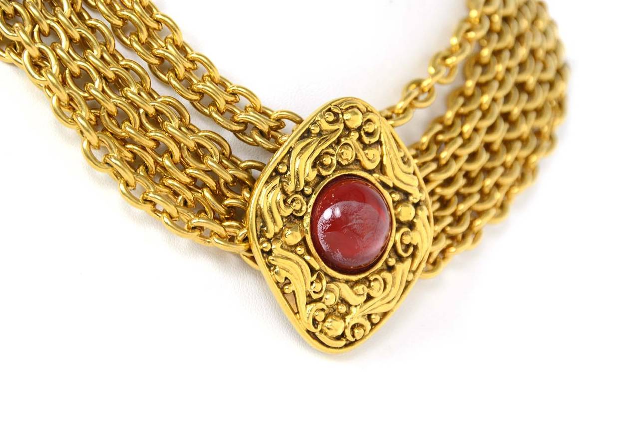 CHANEL Vintage Gold and Red Gripoix Choker Necklace In Excellent Condition In New York, NY