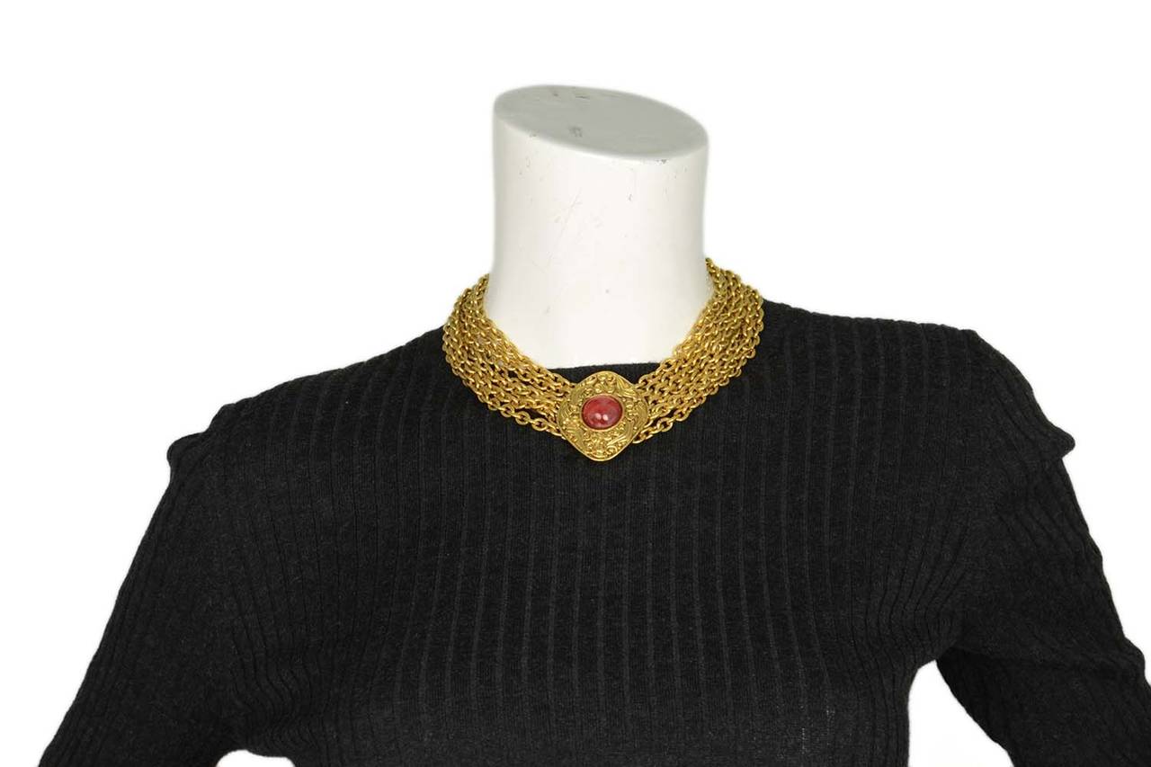 CHANEL Vintage Gold and Red Gripoix Choker Necklace 2