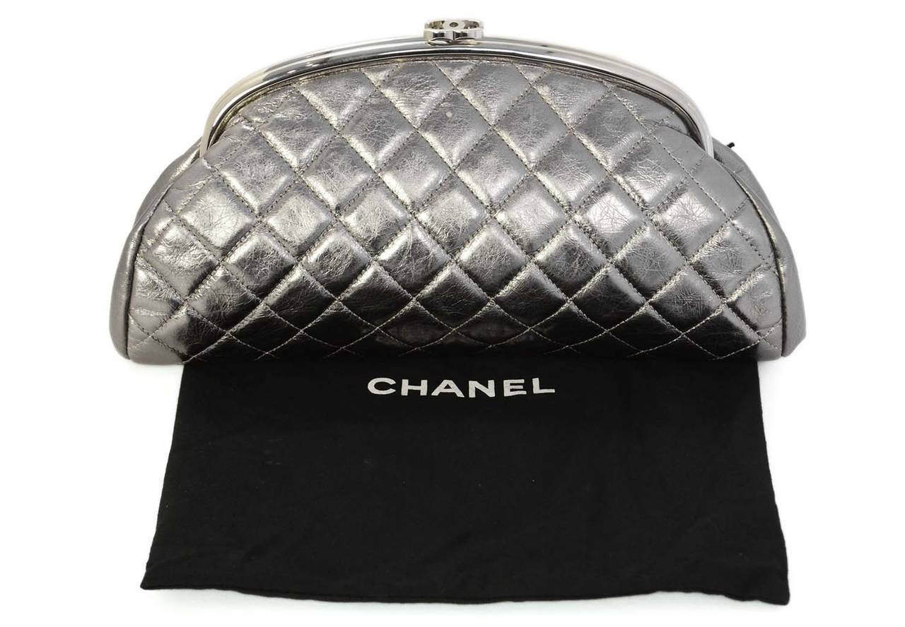 CHANEL Metallic Pewter Quilted Timeless Clutch Bag SHW 5