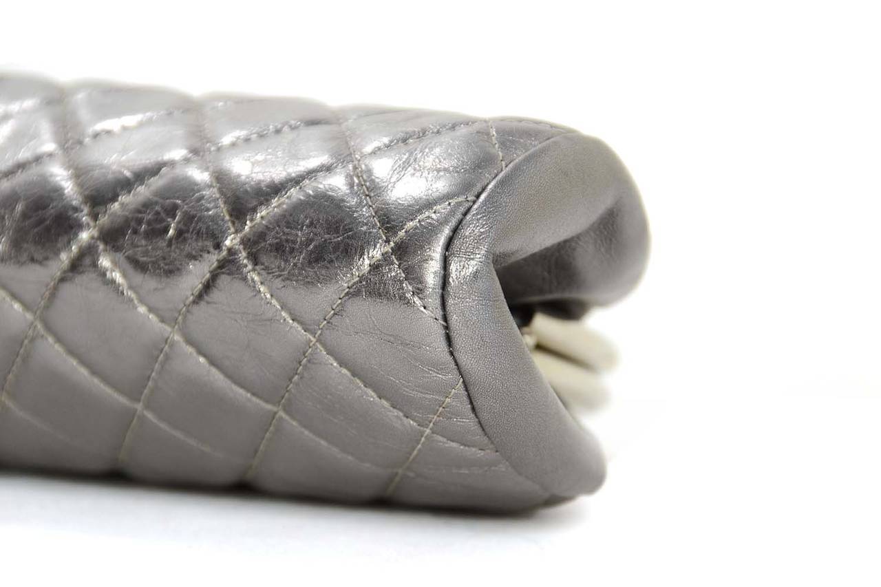 Women's CHANEL Metallic Pewter Quilted Timeless Clutch Bag SHW