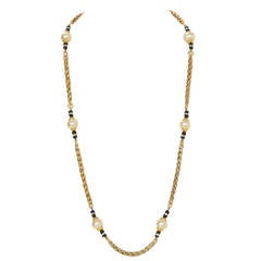 CHANEL Vintage 1990 Gold, Pearl, Black Beads & Rhinestone Rondelles Necklace