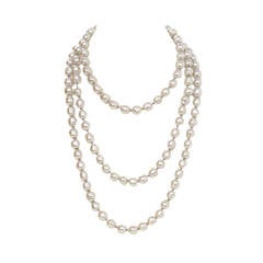 CHANEL Vintage 1980's Grey 60" Pearl Necklace