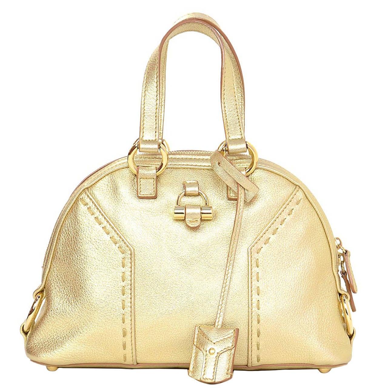 YVES SAINT LAURENT YSL 2008 Gold Leather Micro Muse Bag