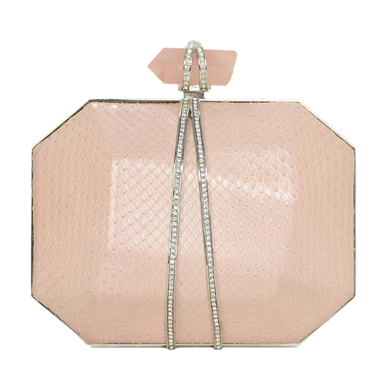 MARCHESA Light Pink Snakeskin Clutch Bag w/Chain Strap SHW rt $2, 195