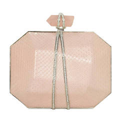MARCHESA Light Pink Snakeskin Clutch Bag w/Chain Strap SHW rt $2, 195