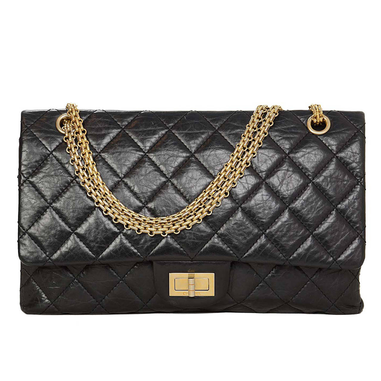 CHANEL 2005 Black Leather Re-Issue 227 Classic Double Flap Bag rt $6000 ...