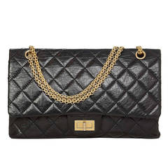 CHANEL 2005 Black Leather Re-Issue 227 Classic Double Flap Bag rt $6000