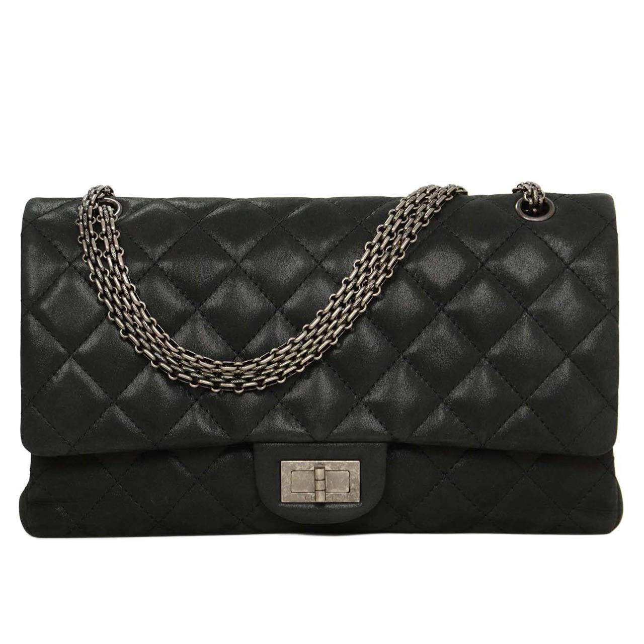 Chanel Black Iridescent Calfskin 2.55 Reissue Quilted 227 Classic Maxi Flap Bag