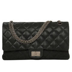 Chanel Black Iridescent Calfskin 2.55 Reissue Quilted 227 Classic Maxi Flap Bag 
