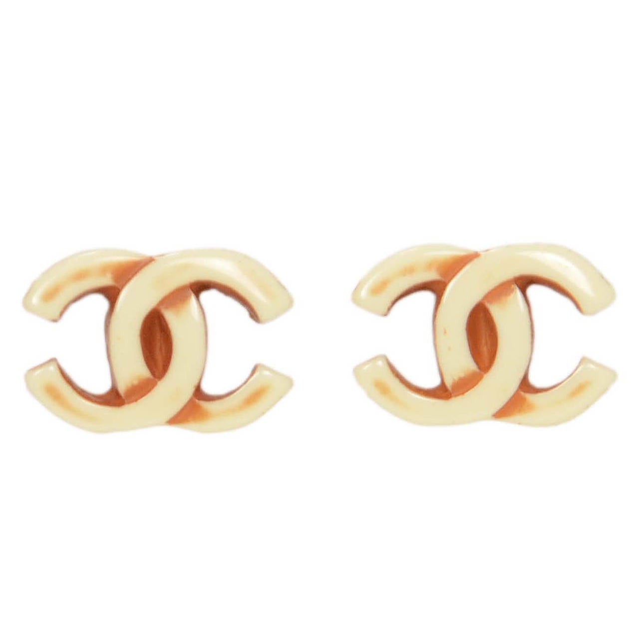 CHANEL 2001 Ivory Resin CC Clip On Earrings