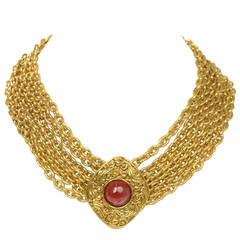 CHANEL Vintage Gold and Red Gripoix Choker Necklace