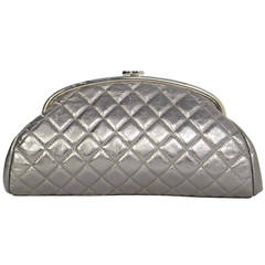 CHANEL Metallic Pewter Quilted Timeless Clutch Bag SHW