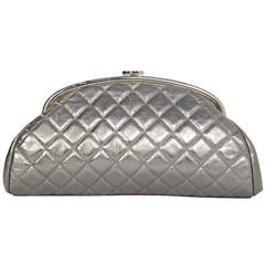 CHANEL Metallic Pewter Quilted Timeless Clutch Bag SHW