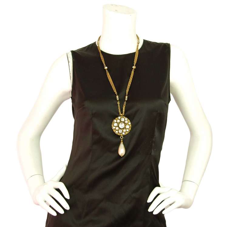 Chanel Vintage '84 Crystal Medallion & Pearl Drop Long Necklace 2