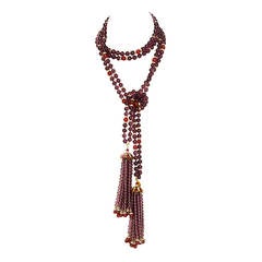 CHANEL Vintage '83 Double Strand Gripoix Bead Lariat Necklace w/ Tassels